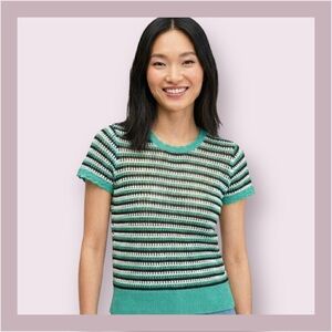 Kate Spade Gumdrop Green Crochet Short Sleeve Sweater
